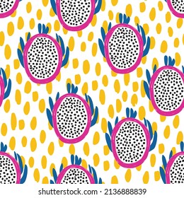 Colorido Patrón sin costura de la ilustración de pitaya dibujada a mano Frutos Dragón verano Mood ,Diseño para moda , tela, textil, papel pintado, cubierta, web , envoltura y todas las impresiones 