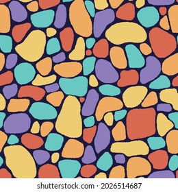 Colourful seamless pattern for kids clothes, nursery, textile. Rainbow rocks as funny mosaic for children print design
