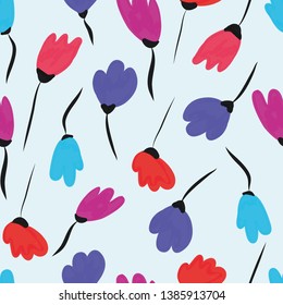 Colourful Seamless Pattern with Multicoloured Flowers