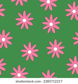 Colorido y sin costuras con flores rosadas de estilo gruñón. Ilustración vectorial.