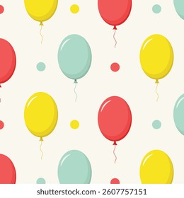 Colourful seamless pattern with red, yellow and green balloons. Birthday party vector illustration.