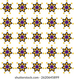 Padrão sem emenda colorido de flores violeta violeta laranja selvagens, Um padrão floral repetitivo selvagem vibrante ideal para cortina, almofada, fundos, tecidos, papel de parede, quarto de bebê, Padrão floral minimalista
