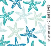 Colourful Seamless sea star Fish pattern and background vector illustration. Hand drawn Illustration sea star for fabric, wallpaper, Design.