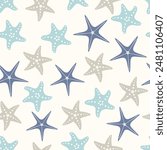 Colourful Seamless sea star Fish pattern and background vector illustration. Hand drawn Illustration sea star for fabric, wallpaper, Design.