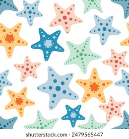 Colourful Seamless sea star Fish pattern and background vector illustration. Hand drawn Illustration sea star for fabric, wallpaper, Design.