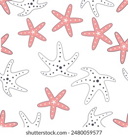 Colourful Seamless sea star Fish pattern and background vector illustration. Hand drawn Illustration sea star for fabric, wallpaper, Design