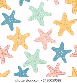 Colourful Seamless sea star Fish pattern and background vector illustration. Hand drawn Illustration sea star for fabric, wallpaper, Design