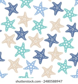 Colourful Seamless sea star Fish pattern and background vector illustration. Hand drawn Illustration sea star for fabric, wallpaper, Design.