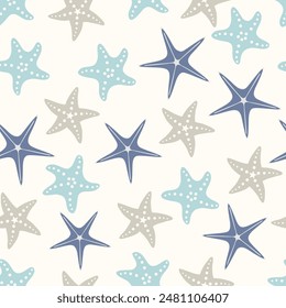 Colourful Seamless sea star Fish pattern and background vector illustration. Hand drawn Illustration sea star for fabric, wallpaper, Design.