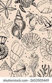 Colourful Seamless sea star Fish pattern and background vector illustration. Hand drawn Illustration sea star for fabric, wallpaper,