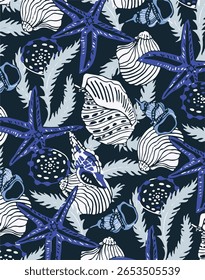 Colourful Seamless sea star Fish pattern and background vector illustration. Hand drawn Illustration sea star for fabric, wallpaper,