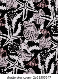 Colourful Seamless sea star Fish pattern and background vector illustration. Hand drawn Illustration sea star for fabric, wallpaper,