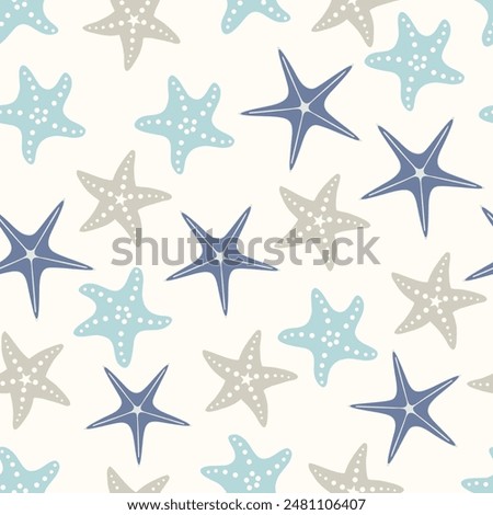 Colourful Seamless sea star Fish pattern and background vector illustration. Hand drawn Illustration sea star for fabric, wallpaper, Design.