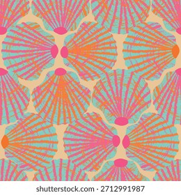 Coloridas conchas de mar en la impresión de patrón de fondo de playa. Ideal para decoraciones originales. Perfecto para la tela, Fondo de pantalla, envoltura, scrapbooking y papelería. Diseño de patrón de superficie.