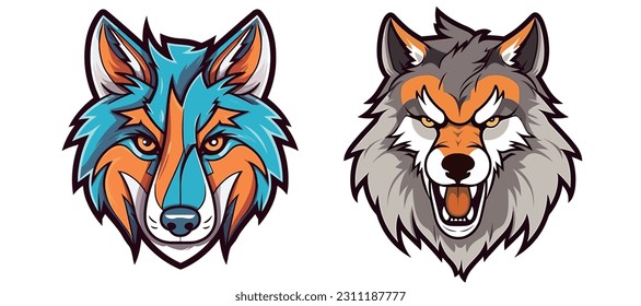 Colourful and serious wolf head logo vector stock footage