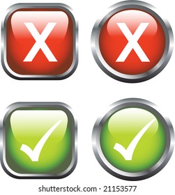 A Colourful set of Buttons showing Ticks and Crosses