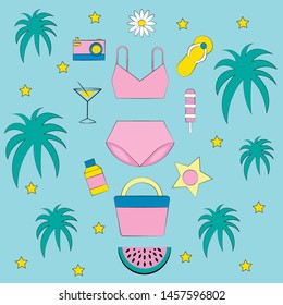 colourful set of summer holiday icons