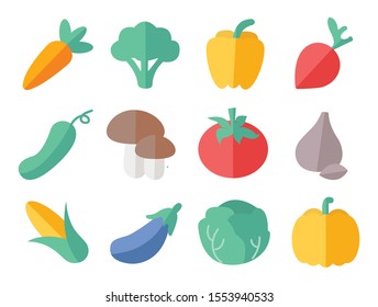 Coloridos iconos de Verduras vectoriales. Ingredientes de nutrición.  