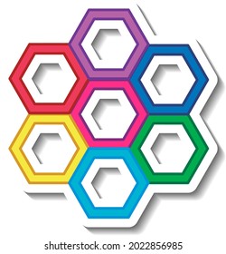 Colourful seven hexagonal shapes illustration