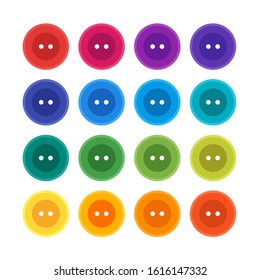 Colourful sewing buttons set. Collection of accessories for clothes in various bright colors. Vector illustration on white background. Art for textile, wallpaper, wrapping, fashion and needlework. 
