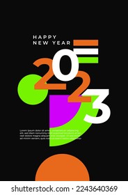 Colourful simple 2023 concept, Happy New Year poster card. Templates with typography logo 2023 for celebration, trendy template for branding, banner, cover, card, social media, Vector illustration