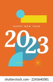 Colourful simple 2023 concept, Happy New Year poster card. Templates with typography logo 2023 for celebration, trendy template for branding, banner, cover, card, social media, Vector illustration