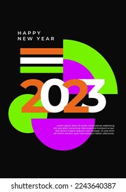 Colourful simple 2023 concept, Happy New Year poster card. Templates with typography logo 2023 for celebration, trendy template for branding, banner, cover, card, social media, Vector illustration