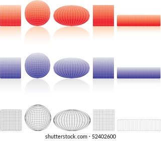 Colourful skeletons, buttons set. Isolated on a white background, with reflexion. Vector illustration (EPS8). All parts (object) closed, possibility to edit.