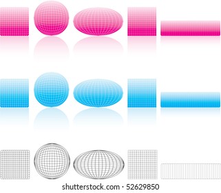 Colourful skeletons, buttons set. Isolated on a white background, with reflexion. Vector illustration (EPS8). All parts (object) closed, possibility to edit.