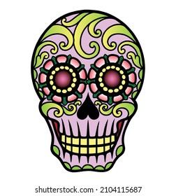 Colourful skull face floral ornament decoration