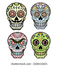 Colourful skull head  floral ornament decoration