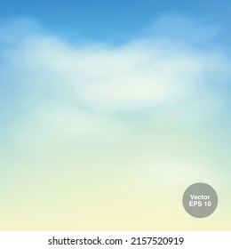 Colourful sky background with white clouds. Vector background.