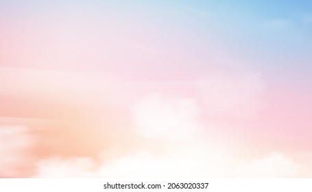 Colourful sky with fluffy cloud in pastel tone on blue,pink,orange in morning,Fantasy sunset dusk sky on spring,summer,autumn, winter, Vector illustration sweet background for holiday banner