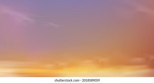 Colourful sky with fluffy clouds with pastel tone in pink,orang,yellow and purple in morning,Fantasy magical sunset sky on spring or summer,Vector illustration sweet background for four season banner