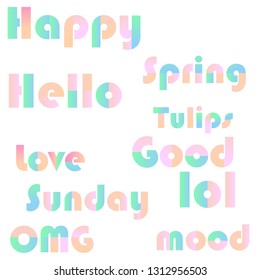 Colourful slice type lettering words  vector illustration