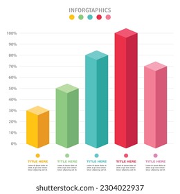 Colourful slim chart bars template, 30% 50% 70% 80% 100% number text. Flat design vector interface illustration inforchart infographic elements for app ui ux web banner button