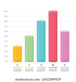 Farbenfrohe schlanke Diagrammbalken Vorlage, 30% 50% 60% 80% 100% Zahlentext. Flache Design-Interface-Illustration Infografik-Elemente für App ui ux Web Banner Button Vektorgrafik isoliert auf weißem Hintergrund