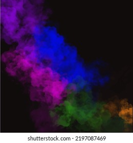 Colourful smoke, artificial smoke in red-blue light on black background in darkness