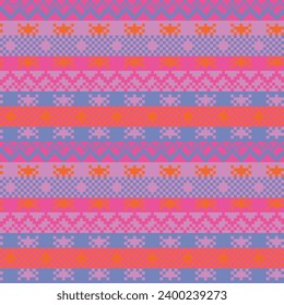 Colourful Snowflake fair isle pattern design for fashion textiles, knitwear and graphics