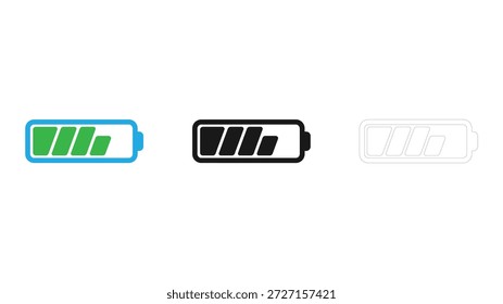 Ícones de carga de energia de bateria coloridos, sólidos e de linha definidos. design indicador de nível de bateria essencial para ui ux.