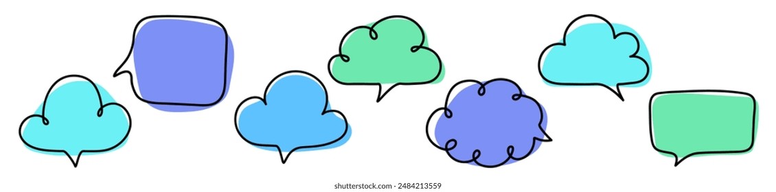 Colourful speech bubble box set. Cartoon style icons. Vector illustration