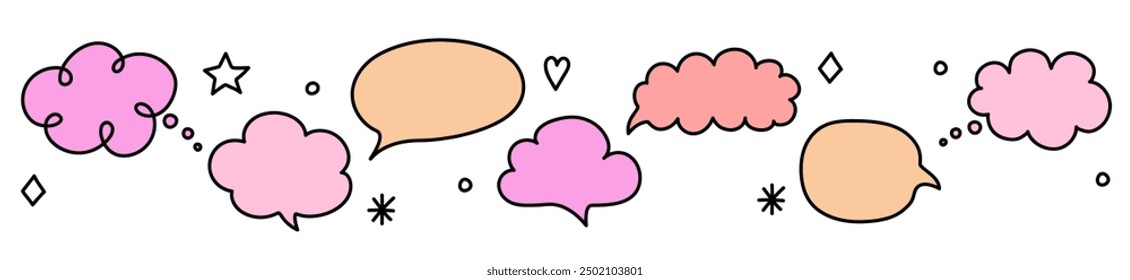Colourful speech bubble box set. Cartoon style icons. Vector illustration