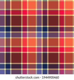 Colourful spice tone madras check. Seamless vector plaid pattern suitable for summer linen and cotton fashion products