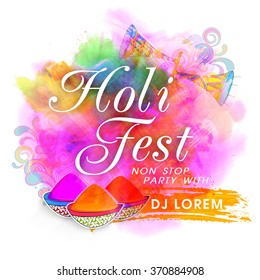 Colourful splash decorated Poster, Banner or Flyer design for Indian Festival, Holi Fest Party celebration.