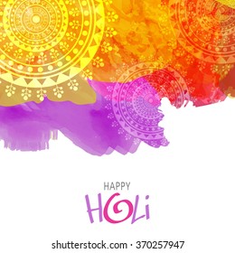 Colourful splash with floral design decorated background for Indian Festival of Colours, Happy Holi celebration.