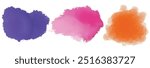  Colourful splash watercolor backgrounds vector set. Acrylic violet, pink colors in water ink blot textured Watercolor paint stains in elegant. Watercolour strip multilayered drawing on a paper image