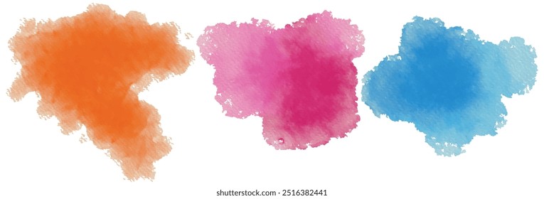 Colourful splash watercolor backgrounds vector set. Acrylic blue and pink colors in water ink blot textured Watercolor paint stains in elegant. Watercolour strip multilayered drawing on a paper image