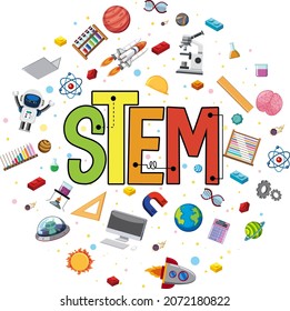 Colourful STEM education logo with learning elements illustration