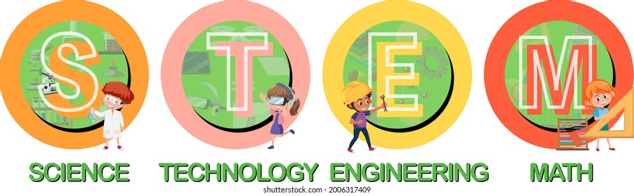 Colourful STEM education text icon illustration