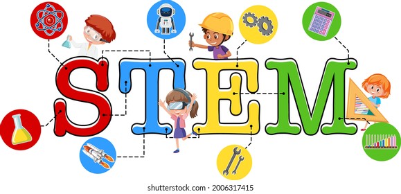 Colourful STEM education text icon illustration